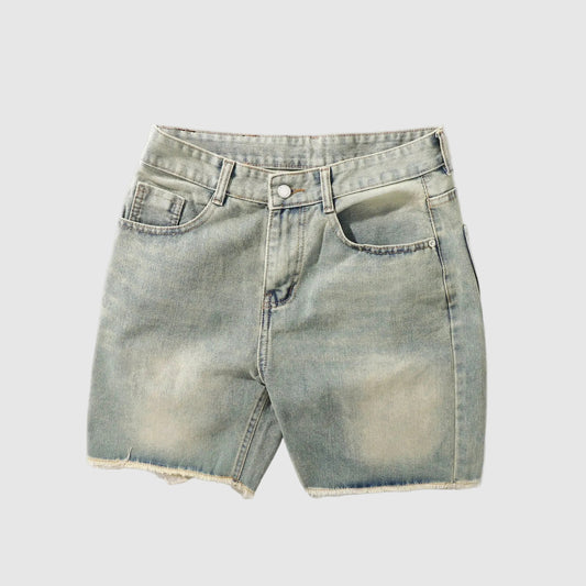 Velocity Slim-Fit Jean Shorts in indigo denim — front view, 90 Percent men's shorts