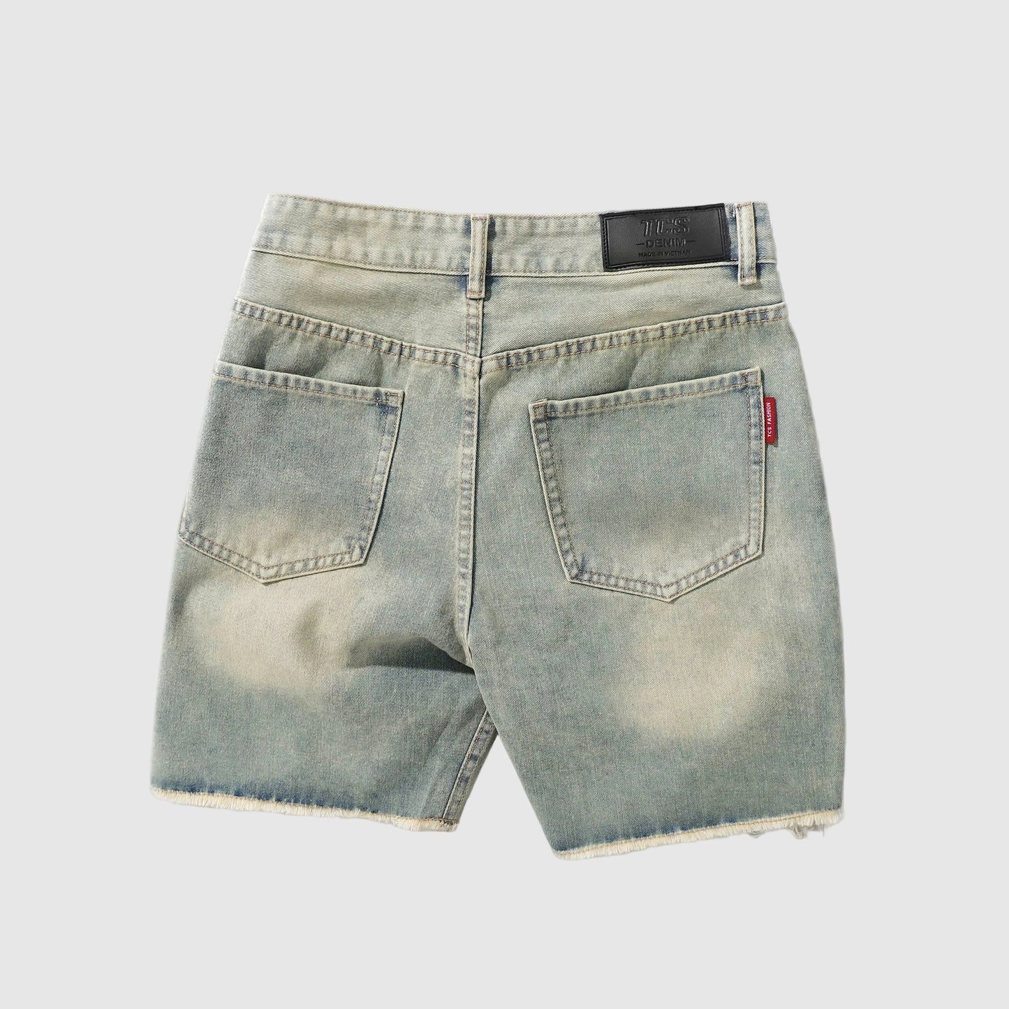 Velocity Slim-Fit Jean Shorts — back view highlighting clean stitching, 90 Percent menswear
