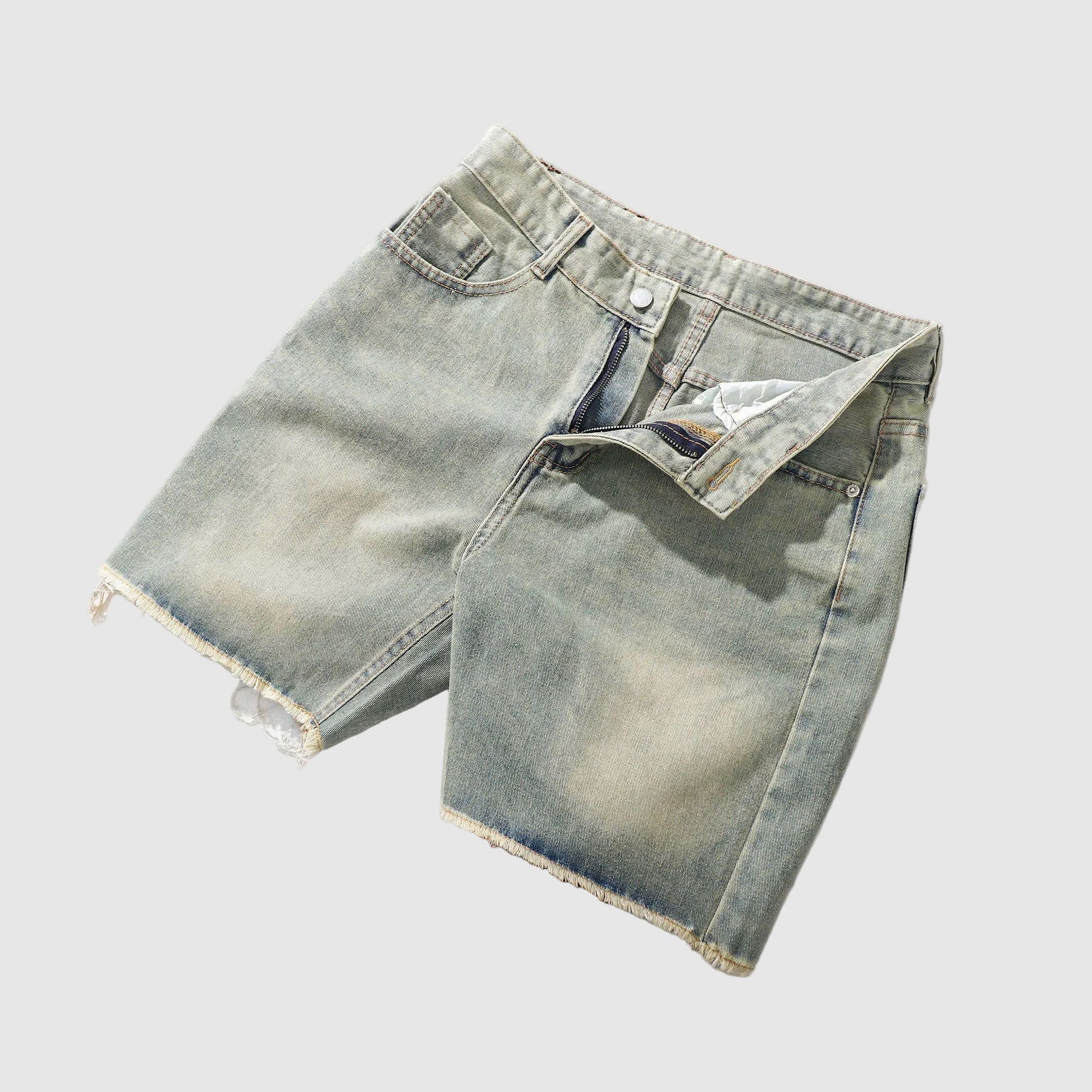Velocity Slim-Fit Jean Shorts — close-up of denim texture and reinforced construction, 90 Percent